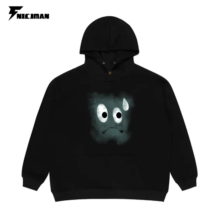 白墨数码直喷FNI晕染表情重磅连帽卫衣女秋冬休闲宽松百搭情侣