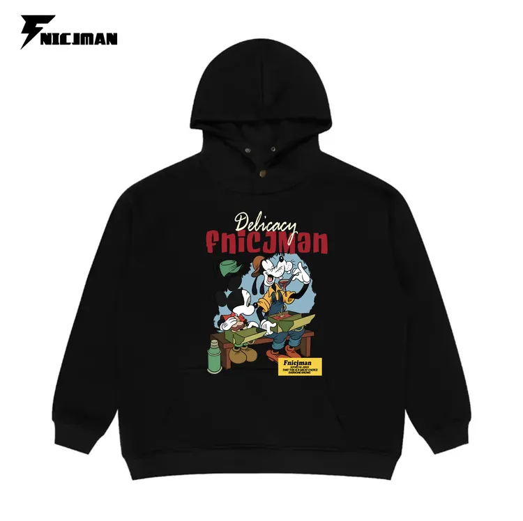 白墨数码直喷FNI米奇和高飞重磅连帽卫衣女秋冬休闲宽松百搭情侣