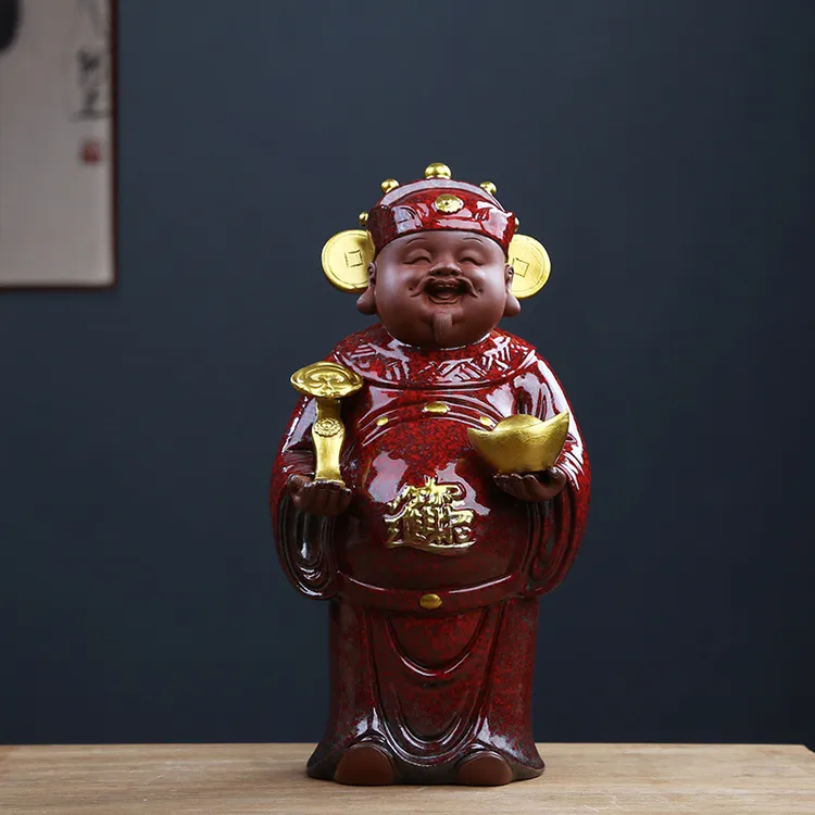 文财神陶瓷摆件家用招财家居饰品中式客厅书房萌趣桌面摆设送礼  