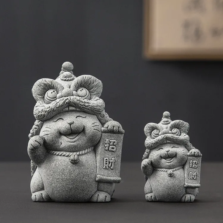 国潮醒狮招财摆件桌面装饰茶桌小物件工艺品创意礼品书房茶前摆设