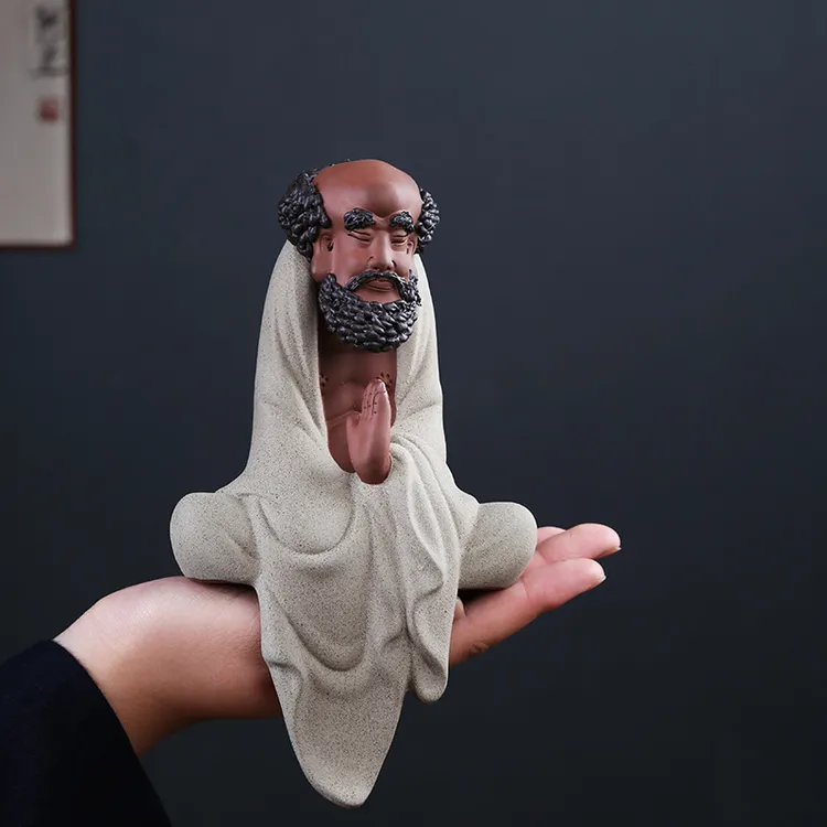 达摩摆件紫砂达摩祖师爷陶瓷工艺品家居禅意佛像中式客厅书柜装饰