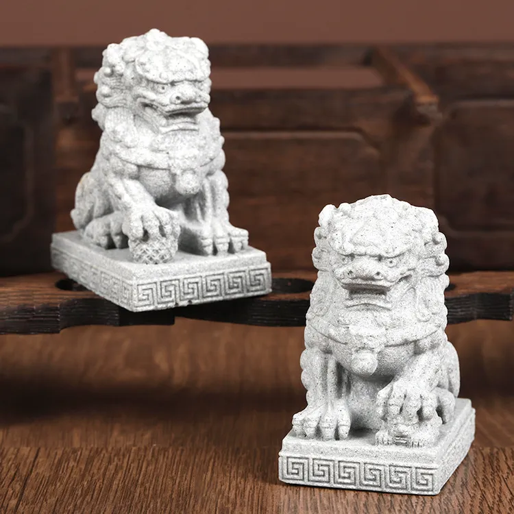 【福利包邮】国风石狮室内玄关造景摆件创意青砂石工艺品桌面装饰  