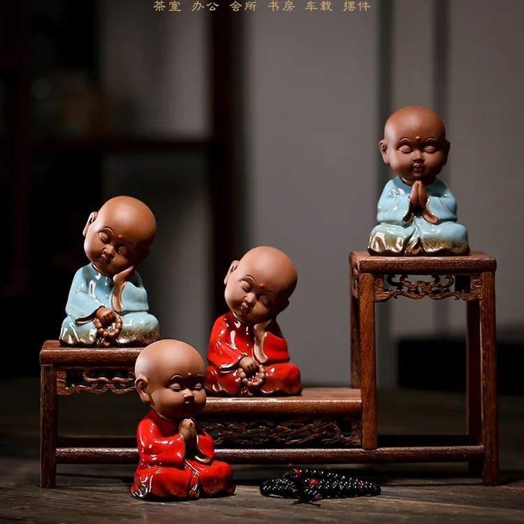 禅意 小沙弥摆件陶瓷小和尚家具小摆件可爱佛客厅书房卧室摆设品 