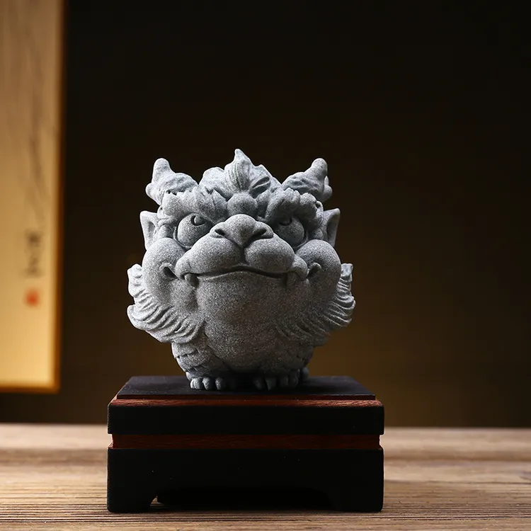 国风新中式瑞兽动物摆件创意家居客厅茶室桌面茶宠火麒麟装饰品  
