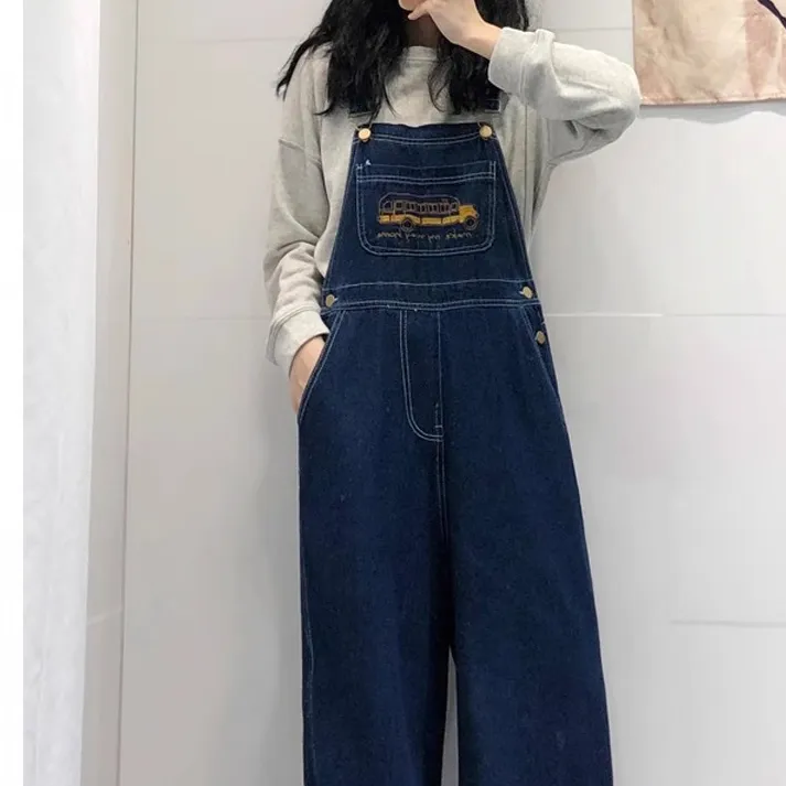 日系减龄宽松显瘦牛仔背带裤女2025夏季新款小个子学生工装长裤子