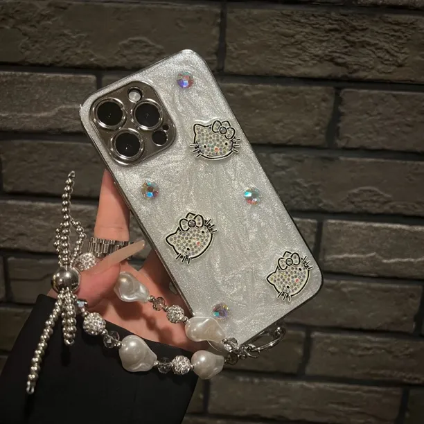 电镀立体闪钻Hello Kitty适用苹果16/15/14/13ProMax手机壳