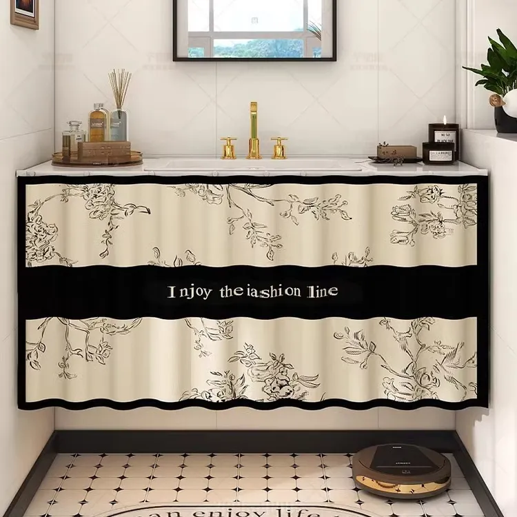 卫生间洗手台遮挡帘防水防油免打孔安装商场通用防霉防灰轨道式帘