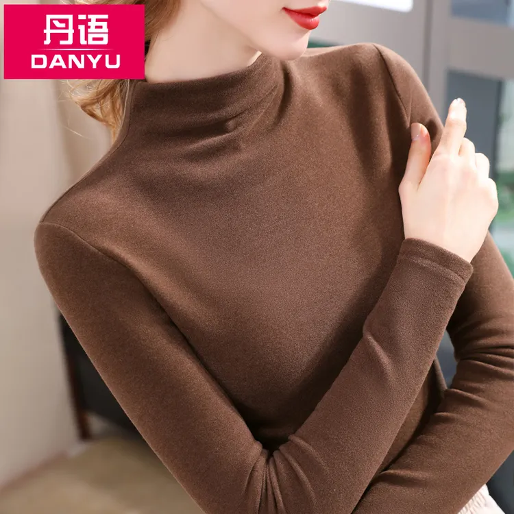 双面德绒高领半高领打底衫女2025秋冬款内搭加厚长袖t恤保暖上衣
