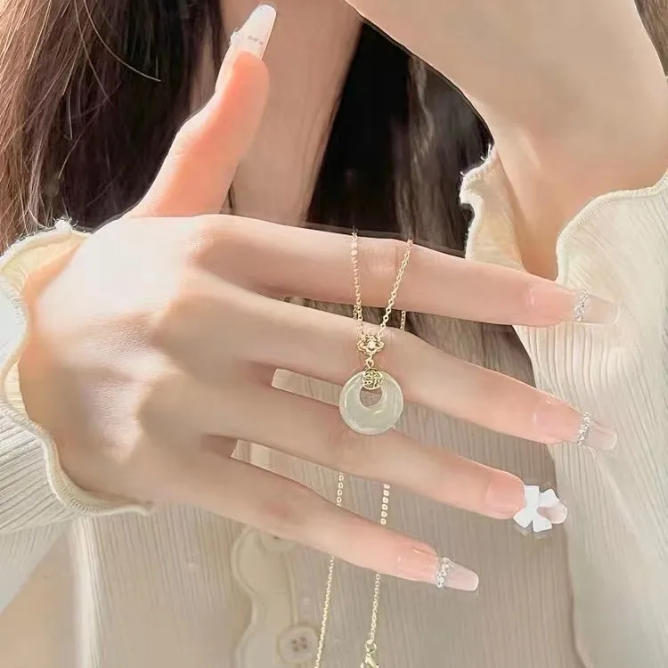 铜合金项链 复古福牌平安扣项链女轻奢小众设计感吊坠中秋节礼物