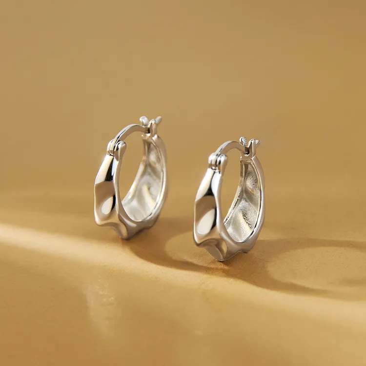 言若银匠 足银耳饰 纯银耳环女几何不规则高级莫比乌斯环耳坠B83