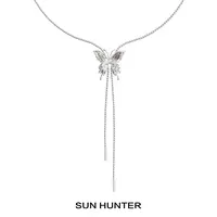 铜合金项链 三横SUNHUNTER原创液化蝴蝶长款抽拉项链ins