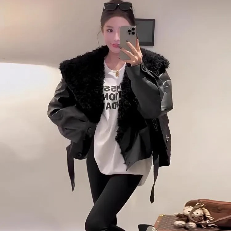 欧货皮衣外套冬天网红款外套新款潮牌洋气外套小个子短款百搭