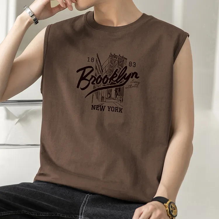 纯棉背心男士无袖t恤夏季外穿宽松健身运动坎肩篮球跨栏印花汗衫