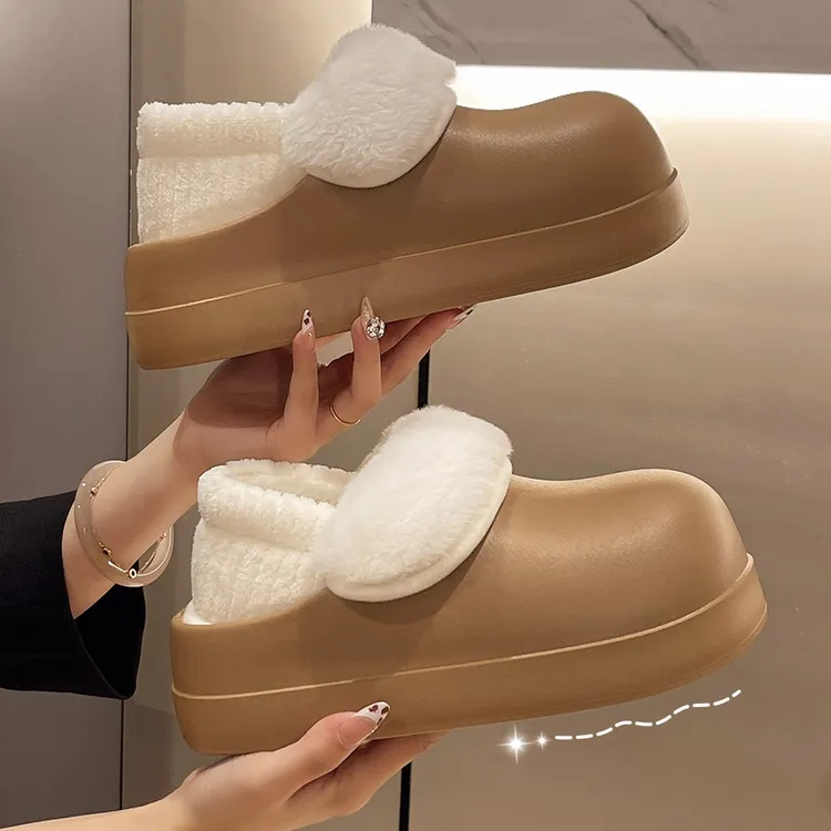 丝蒙妮6CM矮子乐厚底防水可拆洗棉拖鞋冬天防滑外穿拖鞋雪地棉鞋