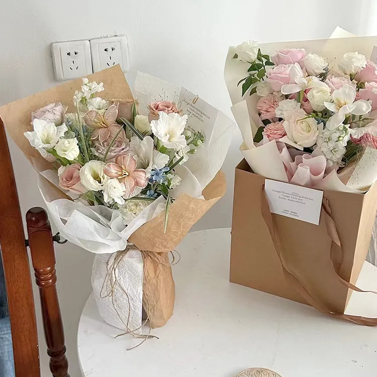 亿佳原创简约设计长方形牛皮手提袋礼袋鲜花花束手提礼品袋包装袋
