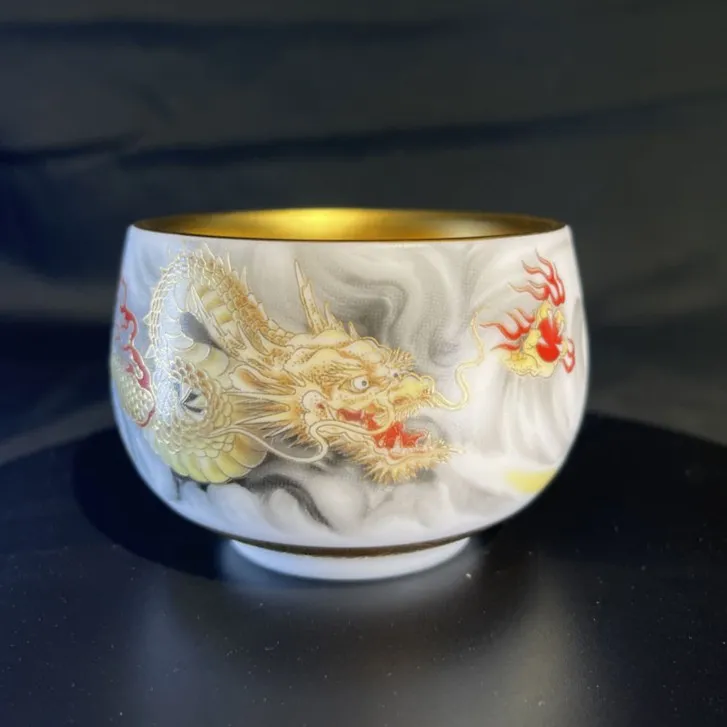 鎏金金龙献瑞高档茶杯陶瓷家用品茗杯个人专用办公陶瓷龙杯子单杯