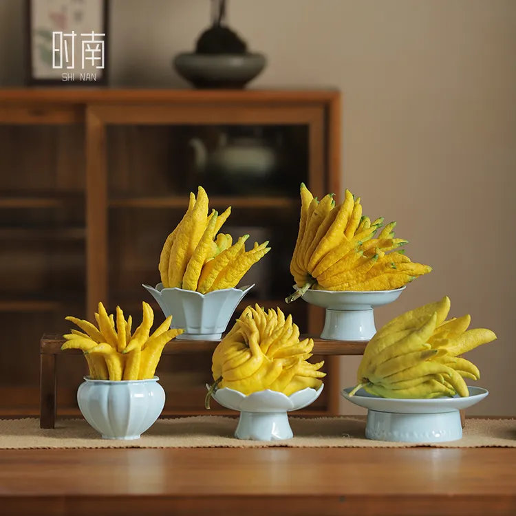 家用佛手柑专用托盘佛手果摆盘花器皿中式高脚果盘复古青瓷釉色