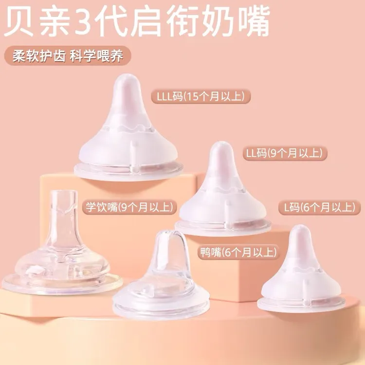 适配贝亲三代奶嘴宽口径奶瓶配件重力球柔软鸭嘴学饮吸嘴SML奶嘴