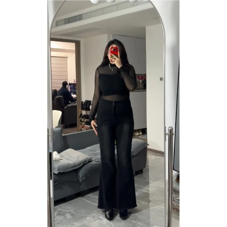 大码气质显瘦收腹渐变鱼尾喇叭牛仔裤女辣妹外穿修身垂感胖mm5898