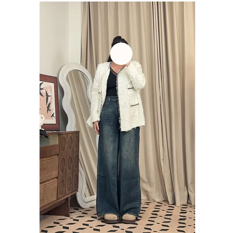 胖mm大码新款高腰百搭定制高端秋冬季节加绒加厚阔腿牛仔裤女583