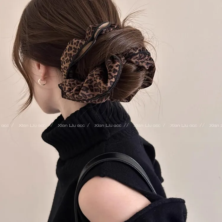 大号豹纹大肠发圈韩版2024新款丸子头发绳慵懒风头绳秋冬百搭发饰