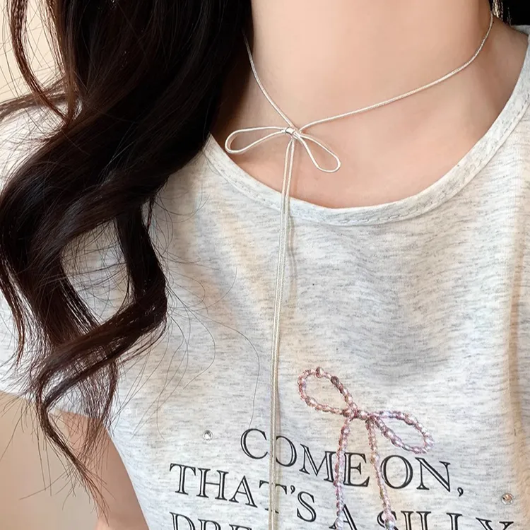 铜合金项链 可抽拉蝴蝶结长款项链女轻奢高级感百搭锁骨链配饰潮