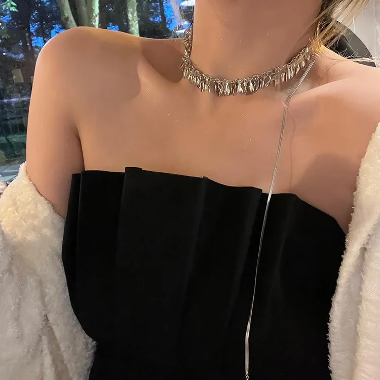 钛钢项链 多种戴法~ins麦穗亮片可抽拉项链轻奢高级感锁骨毛衣链