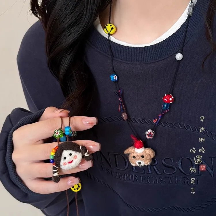 非金属布艺项链 童趣可爱卡通玩偶项链女秋冬长款毛衣链挂脖配饰 