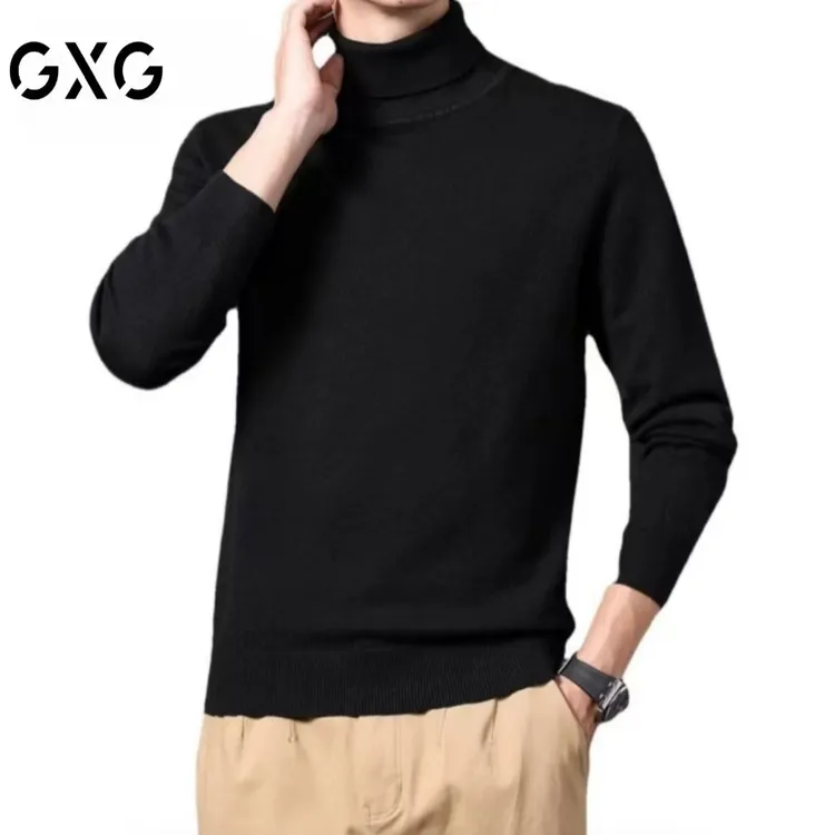 GXG针织羊毛高领毛衣男秋冬时尚百搭保暖羊绒修身纯色打底毛衣