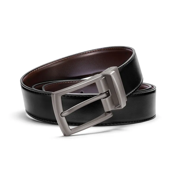 现货厂家皮带男士批发旋转扣真皮腰带男款针扣休闲双面牛皮裤带