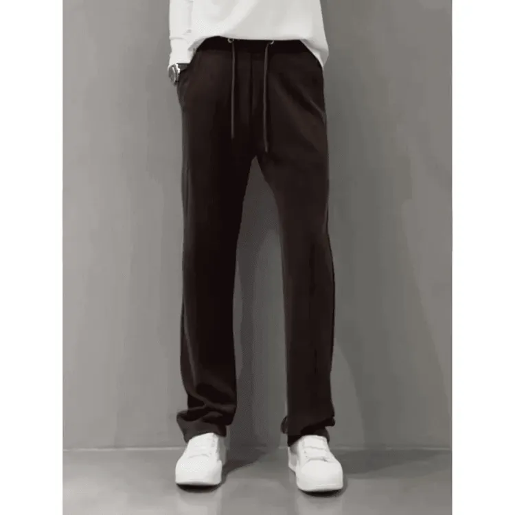 2024当季新款男士轻奢百搭舒适亲肤柔顺纯色条纹弹力直筒休闲裤