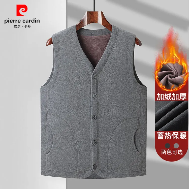皮尔卡丹马甲男无袖背心轻奢高端秋冬新款中老年男士爸爸装保暖衣