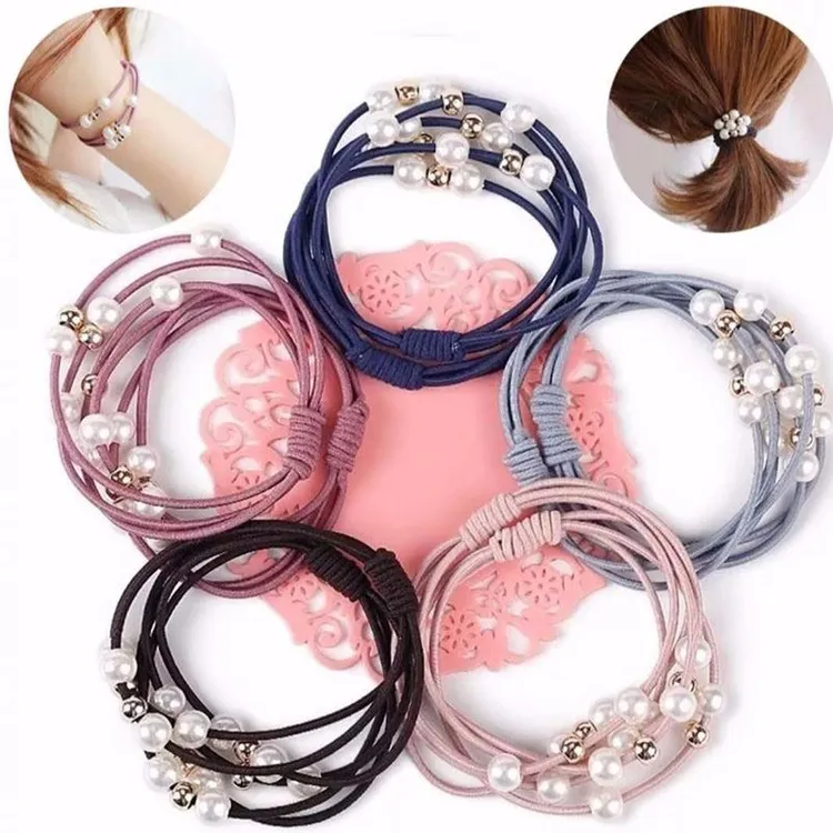 韩版高弹力头绳九珠三合一皮筋女扎马尾发圈发绳手工打结甜美发饰