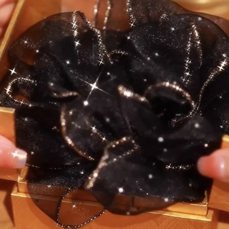 优雅气质满天星发饰欧根纱大肠发圈高级感发绳盘发丸子头头花头饰