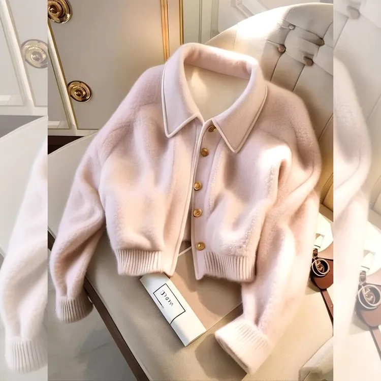 小香风粉色针织绝美短外套2025秋冬季小个子减龄洋气时尚夹克上衣
