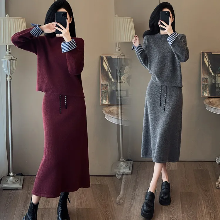 轻熟风复古针织套装时尚韩版宽松气质遮肉毛衣半身裙两件套秋冬女