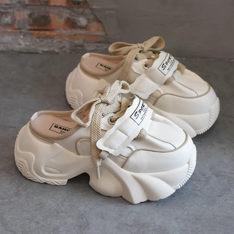 BAHONGLY栢香妮包头半拖鞋女款外穿2025新款透气厚底无后跟老爹鞋