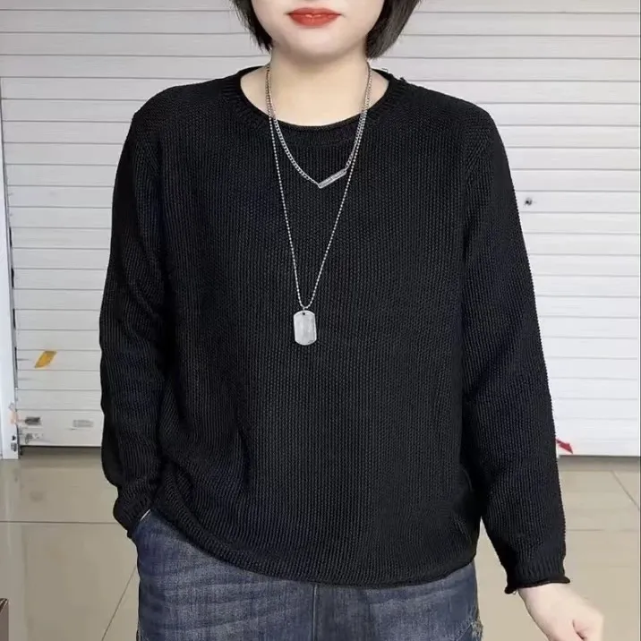 洋气圆领纯色针织衫女毛衣妈妈2024秋季女装长袖上衣洋气时尚百搭