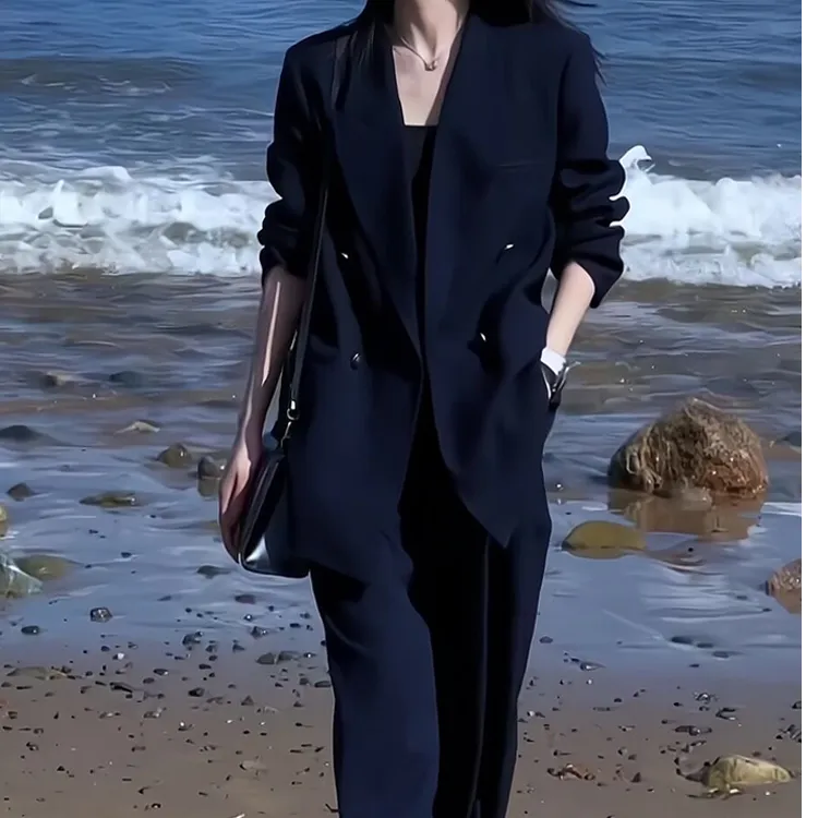 大码女装西装套装女胖mm春秋新款高端轻奢气质显瘦阔腿裤两件套装