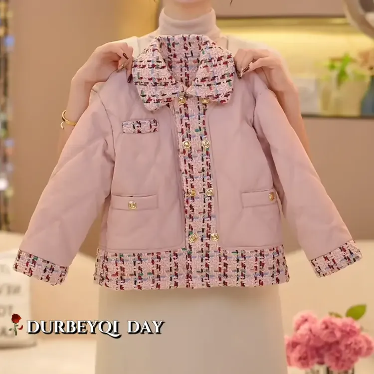 女童秋冬季2024新款韩系时尚爆款洋气小香风夹棉外套百搭棉衣潮