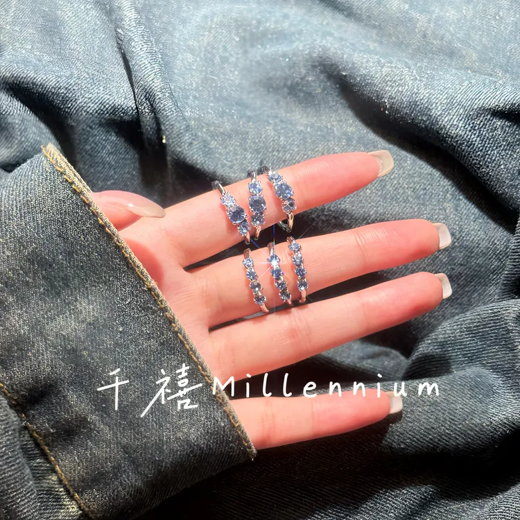 冰川 小众设计冰透蓝戒指女ins冷淡风个性百搭指环