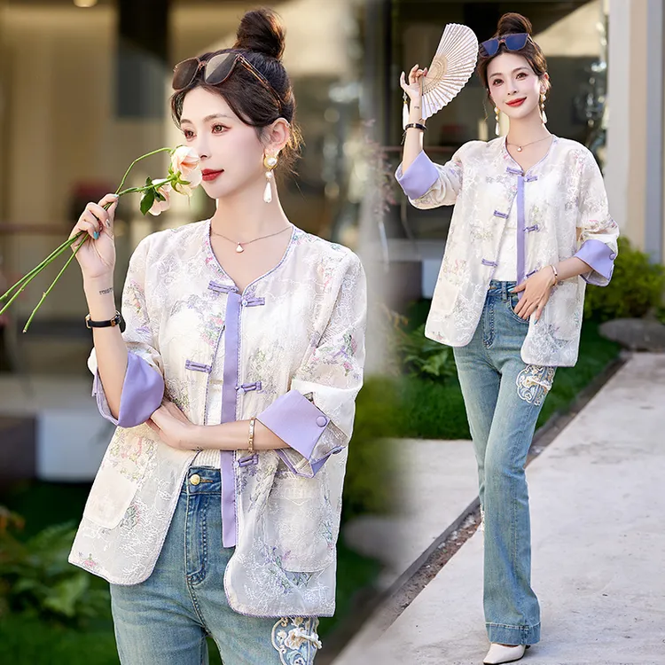 时尚常熟新中式气质春夏洋气宽松印花薄款夏季防晒小衣上衣女外套
