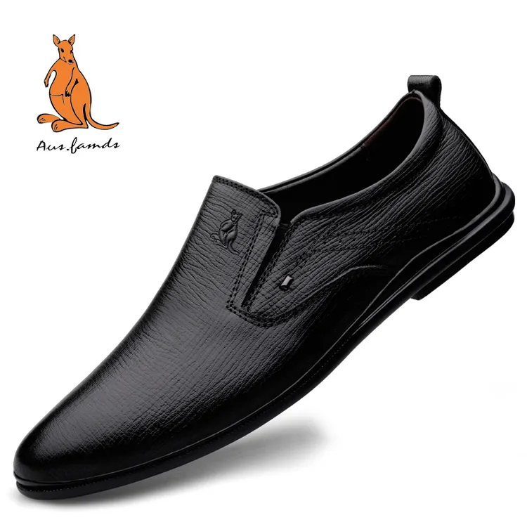 澳洲名袋鼠男鞋商务休闲鞋一脚蹬真皮软皮软底懒人鞋百搭套脚皮鞋