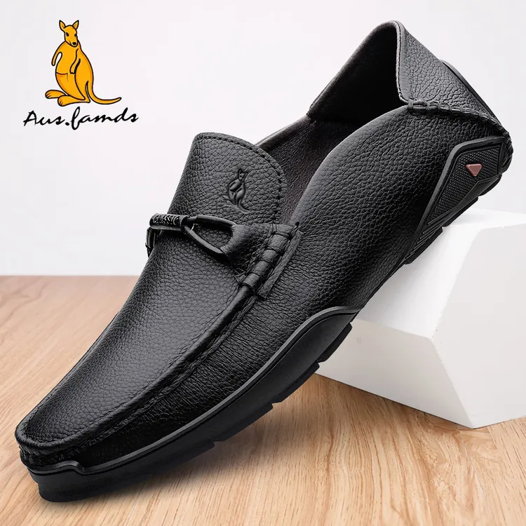 澳洲名袋鼠男鞋商务休闲鞋一脚蹬懒人鞋软皮软底真皮鞋开车豆豆鞋
