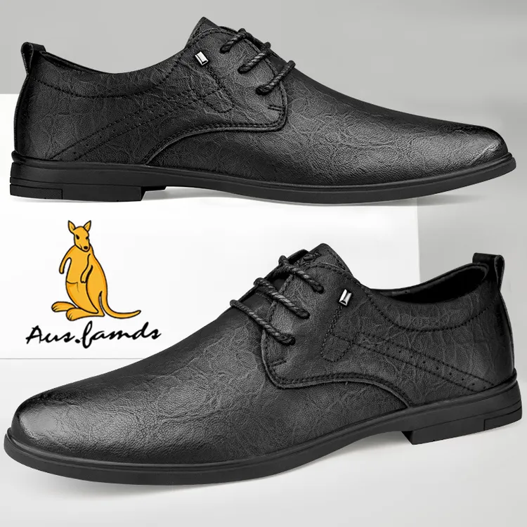 澳洲名袋鼠男鞋2025春夏季新款系带真皮商务休闲鞋软皮软底皮鞋子