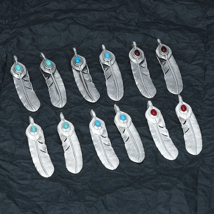 吊坠925银 日系潮牌高桥手工先金贝羽毛项链男女个性复古卫衣吊坠