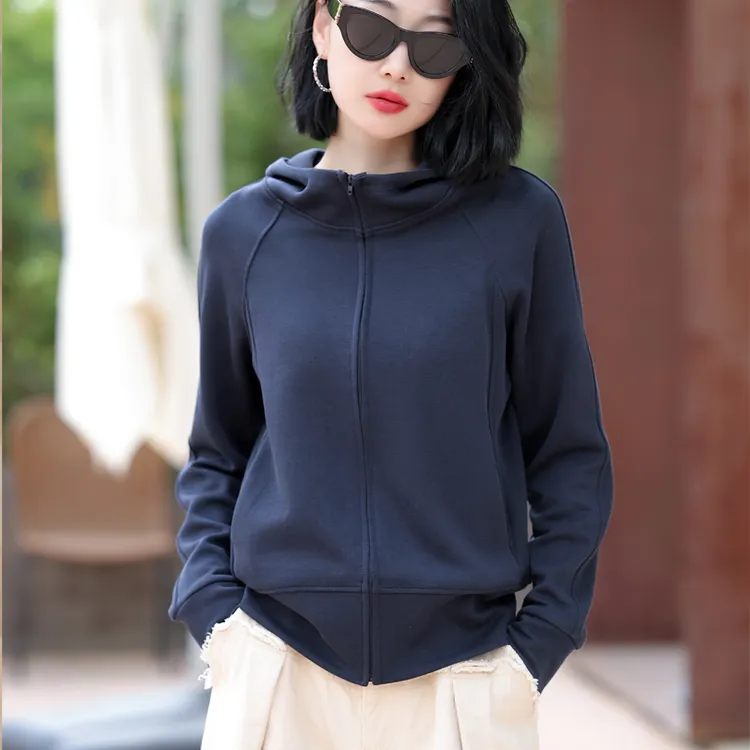 春秋款百搭开衫连帽卫衣女装显瘦宽松女士休闲户外棉质运动上衣潮