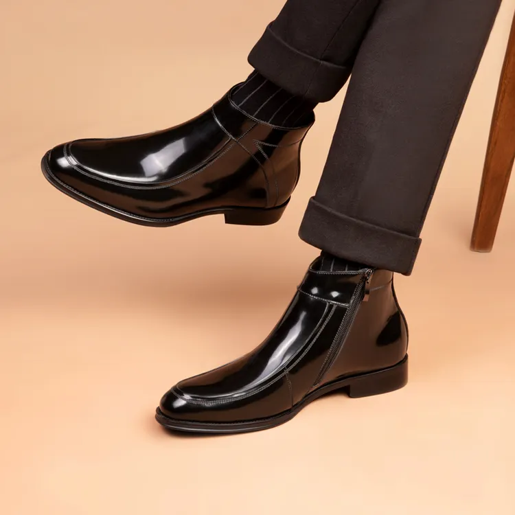 冬季高帮皮鞋男商务休闲皮靴真皮英伦马丁靴保暖棉鞋加绒靴子男潮