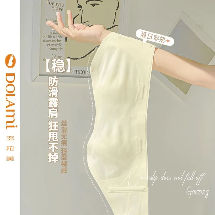 无肩带内衣女夏天薄款抹胸大胸显小防走光裹胸隐形防滑胸罩