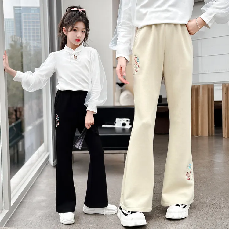女童裤子春秋外穿2024新款洋气微喇叭裤儿童女大童春装季休闲长裤
